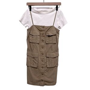 URBAN REVIVO Cargo Khaki 2 in 1 T Shirt Mini Dress Size US 4